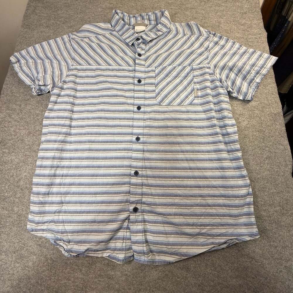Columbia Sportswear Company Shirt Size XL Blue Striped Button-Up